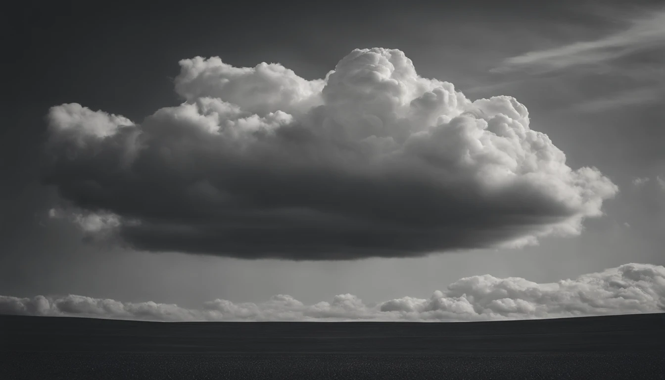 a minimalistic shot of a solitary cumulus nimbus cloud against a plain, monochromatic background, emphasizing its beauty and simplicity