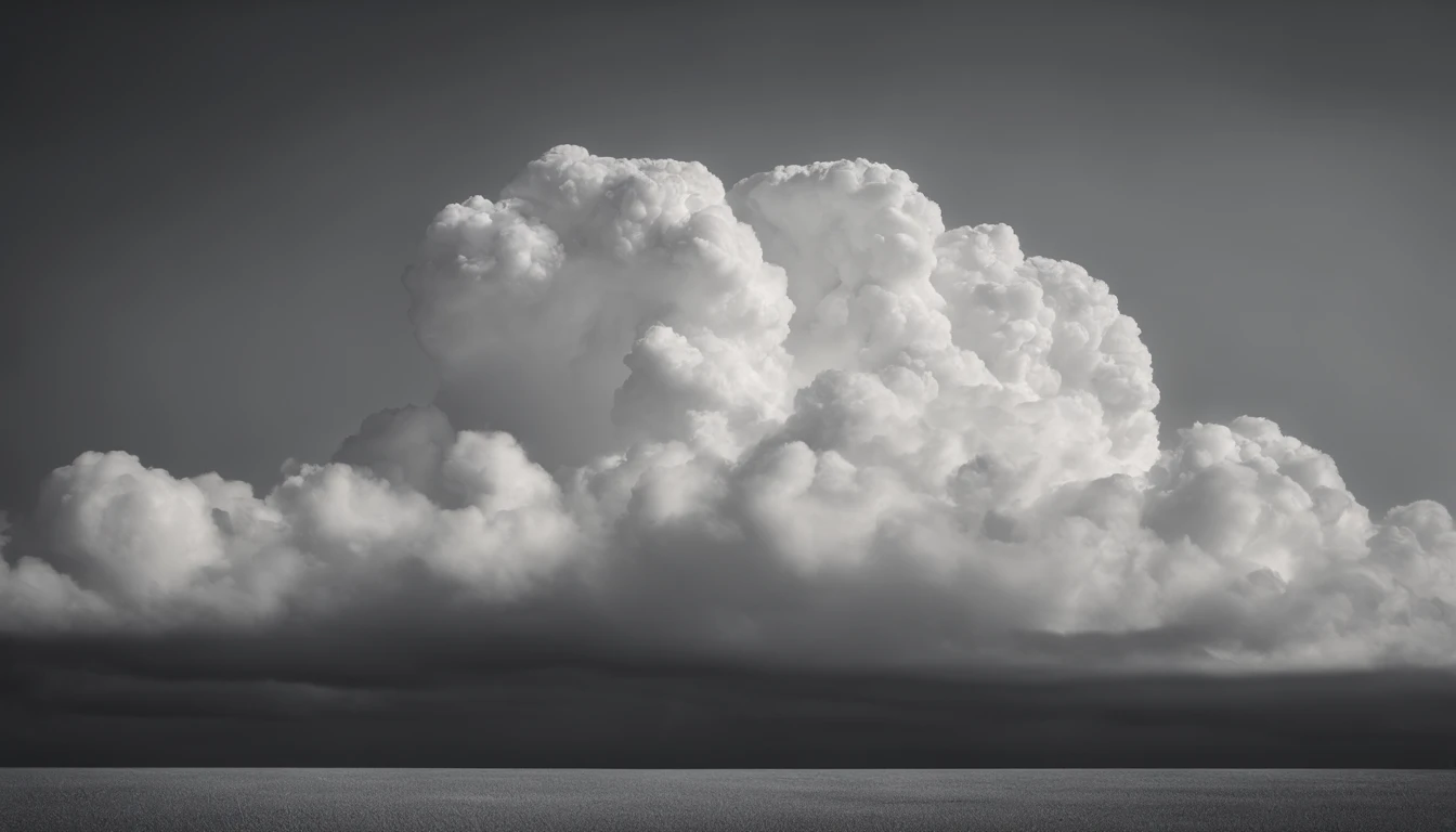 a minimalistic shot of a solitary cumulus nimbus cloud against a plain, monochromatic background, emphasizing its beauty and simplicity