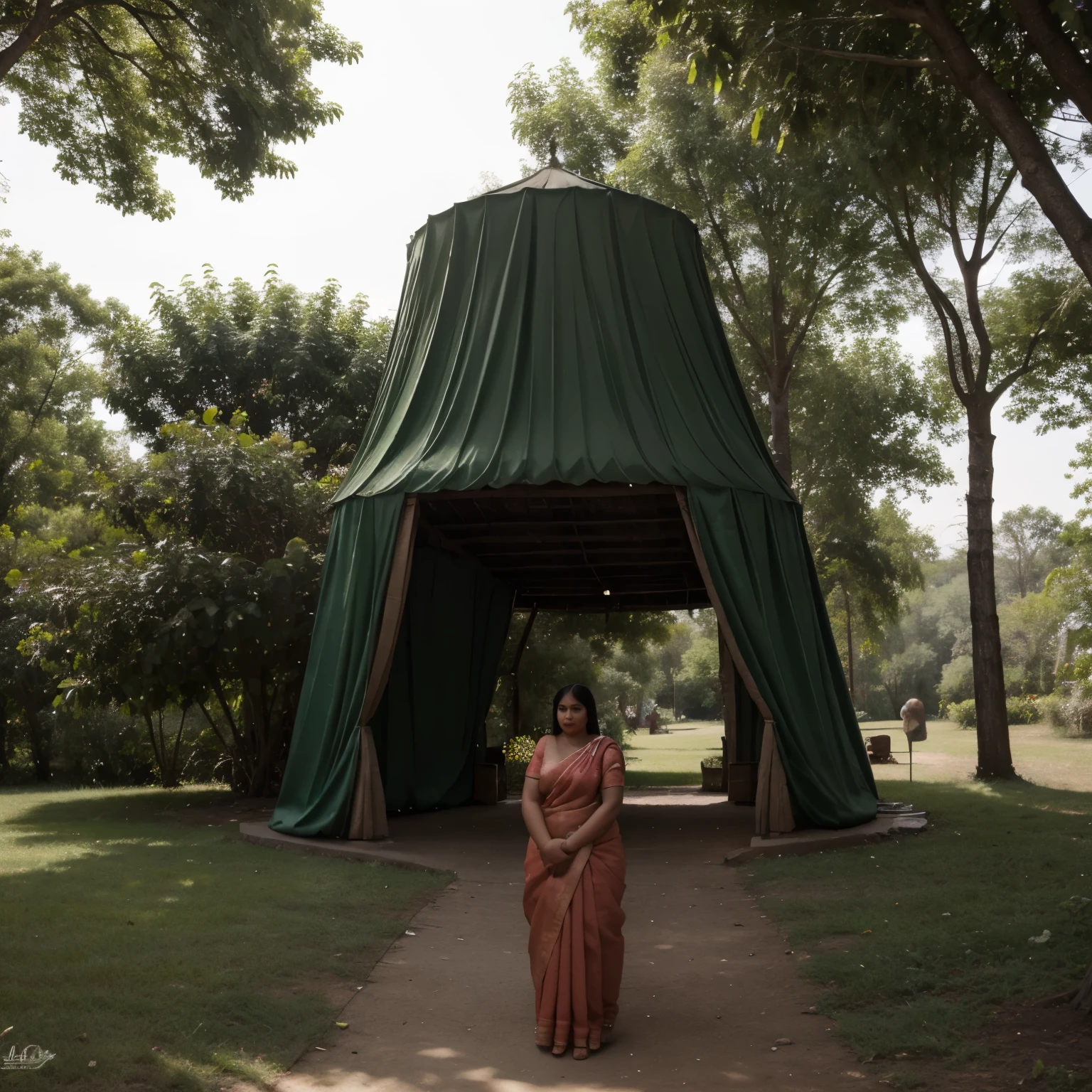 chubby women in saree under a tree standing,indian village , greenery , chubby , huge tits , forest ,