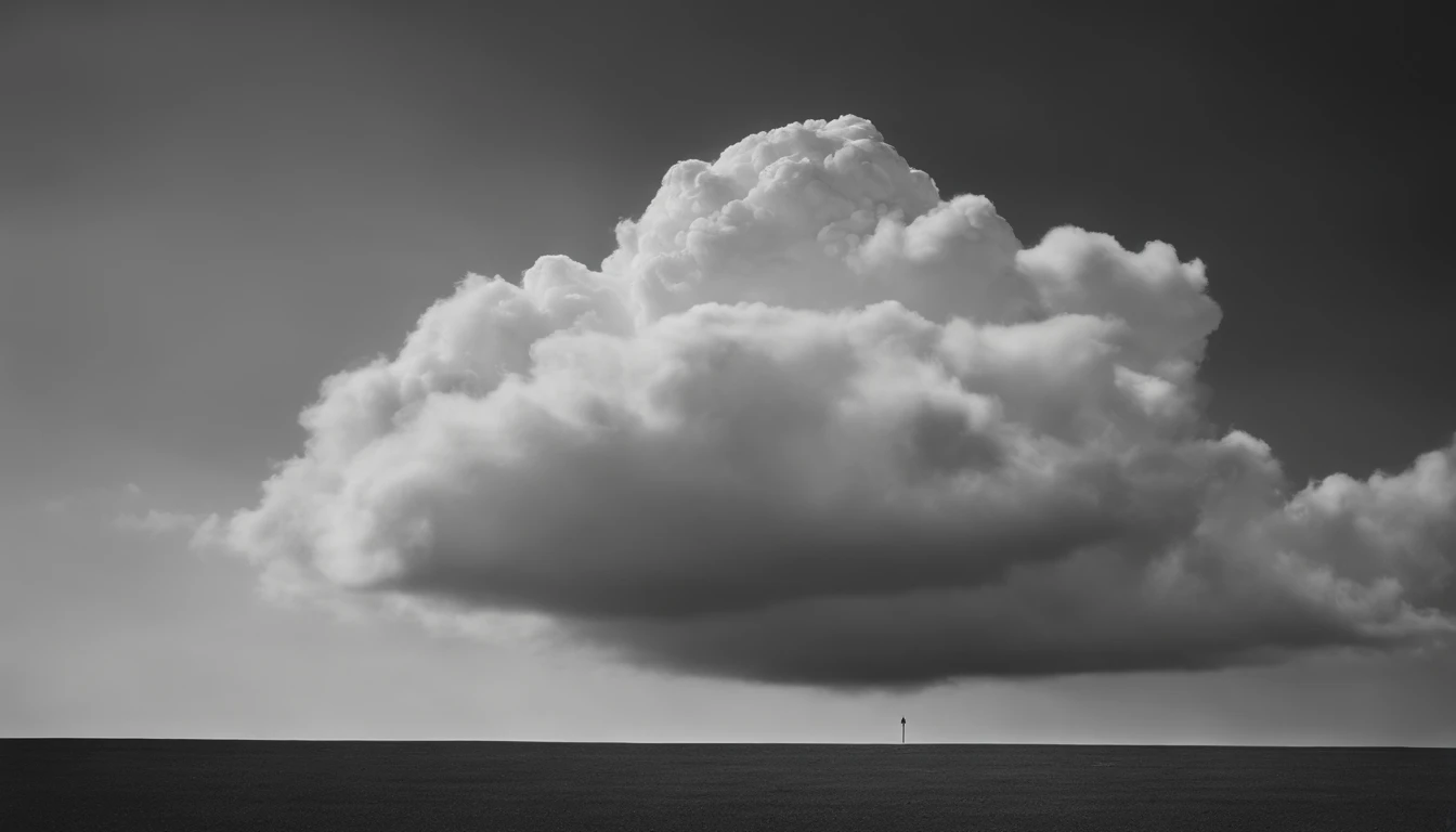 a minimalistic shot of a solitary cumulus nimbus cloud against a plain, monochromatic background, emphasizing its beauty and simplicity