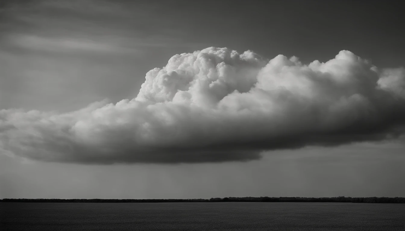a minimalistic shot of a solitary cumulus nimbus cloud against a plain, monochromatic background, emphasizing its beauty and simplicity