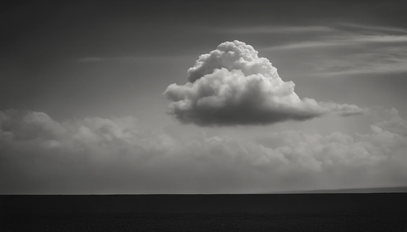 a minimalistic shot of a solitary cumulus nimbus cloud against a plain, monochromatic background, emphasizing its beauty and simplicity