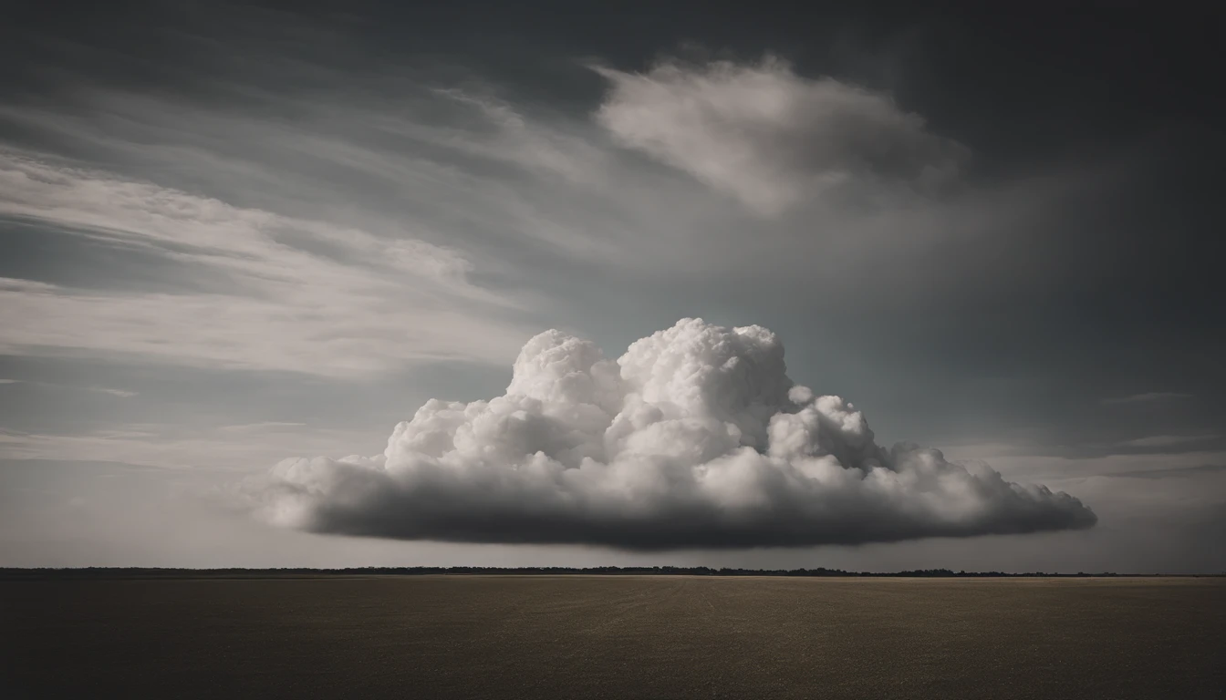 a minimalistic shot of a solitary cumulus nimbus cloud against a plain, monochromatic background, emphasizing its beauty and simplicity