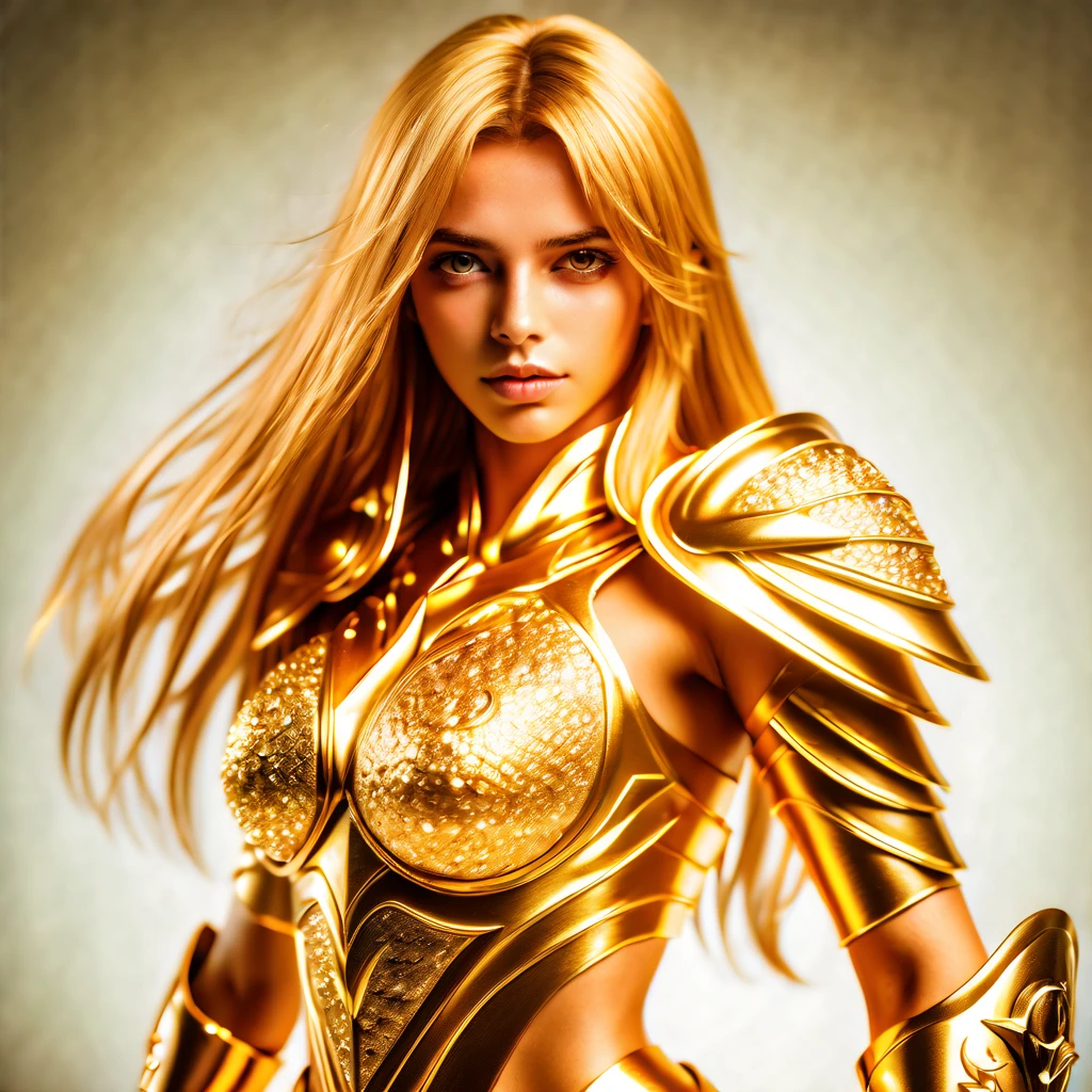 Knight of the Zodiac Aiolia de Leo, caveleira de ouro com capa branca, ataque na velocidade da luz, Saint Seya, (STYLE V-RAY!!!), (textura METAL REALISTA), CABELO REALISTA!!! (OURO BRILHANTE), (textura realista:2.0), (HDR:1.2), (4K), BLOND HAIR LONG, tiro de corpo inteiro!!!, camera low, TRAJE super detalhada ( ARMADURA), traje com pedras preciosas, ombreiras largas, mulher, rosto angelical, symmetrical face, seduzir, coxas musculosas definidas, fundo luzes sol, corpo inteiro, mostre as pernas de calcinha dourada brilhante relusente, olhos azuis sensuais, coxas BRANCAS, pernas, boca vermelha, olhos pequenos, nariz fino, (ETINIA ESLAVA), pele branca, 22 year old girl skin clean, pele branca, 22 year old girl skin clean, (OLHOS PERFEITOS!), hot girl, hot ass, (BARRIGA SENSUAIS!)
