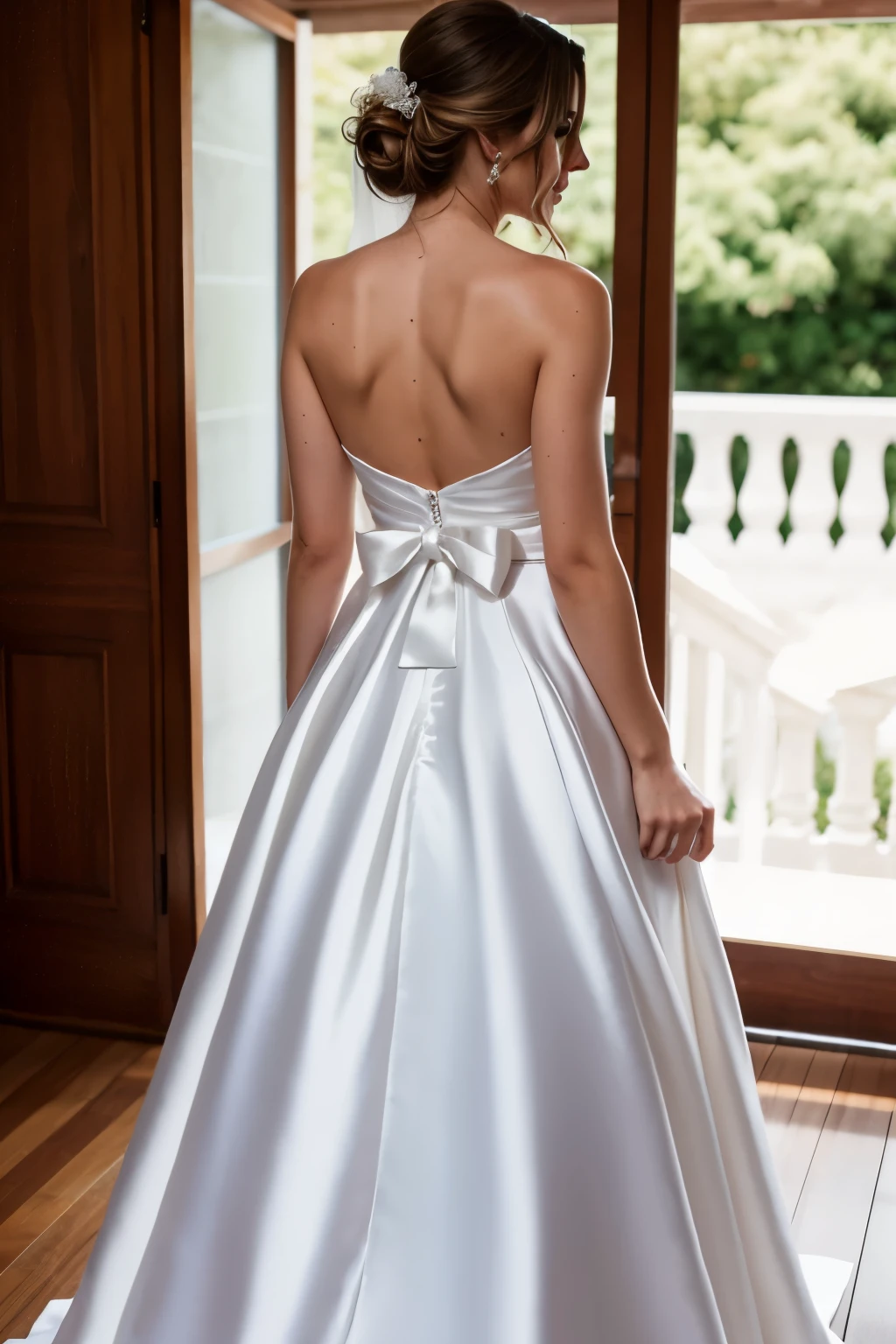 White satin dress with maxi bow on the back, vestido de noiva, wedding, bride, satin and silk