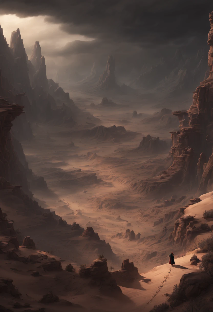 Desert Canyon, dark art, dark theme, dark fantasy, enhance, intricate, (best quality, masterpiece, Representative work, official art, Professional, unity 8k wallpaper:1.3)