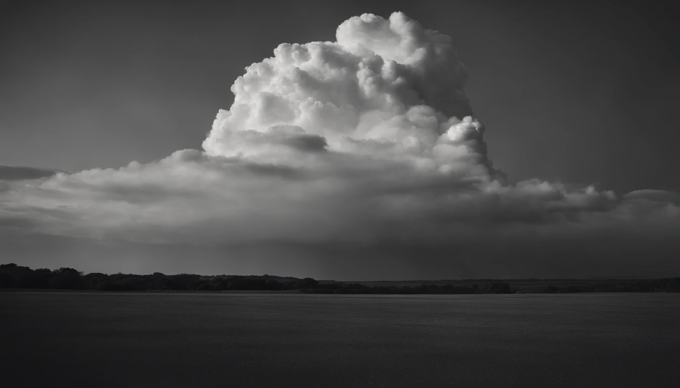 a minimalistic shot of a solitary cumulus nimbus cloud against a plain, monochromatic background, emphasizing its beauty and simplicity