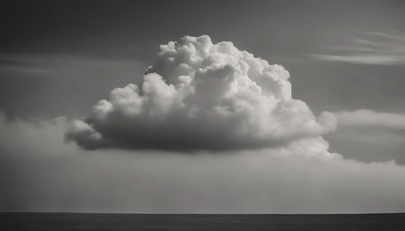 a minimalistic shot of a solitary cumulus nimbus cloud against a plain, monochromatic background, emphasizing its beauty and simplicity