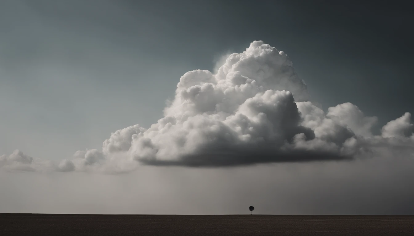 a minimalistic shot of a solitary cumulus nimbus cloud against a plain, monochromatic background, emphasizing its beauty and simplicity