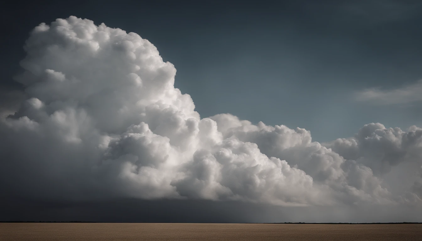 a minimalistic shot of a solitary cumulus nimbus cloud against a plain, monochromatic background, emphasizing its beauty and simplicity