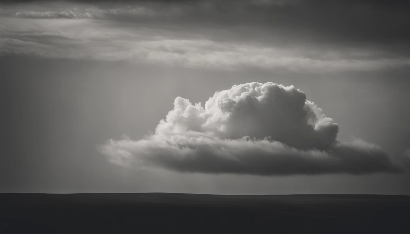 a minimalistic shot of a solitary cumulus nimbus cloud against a plain, monochromatic background, emphasizing its beauty and simplicity