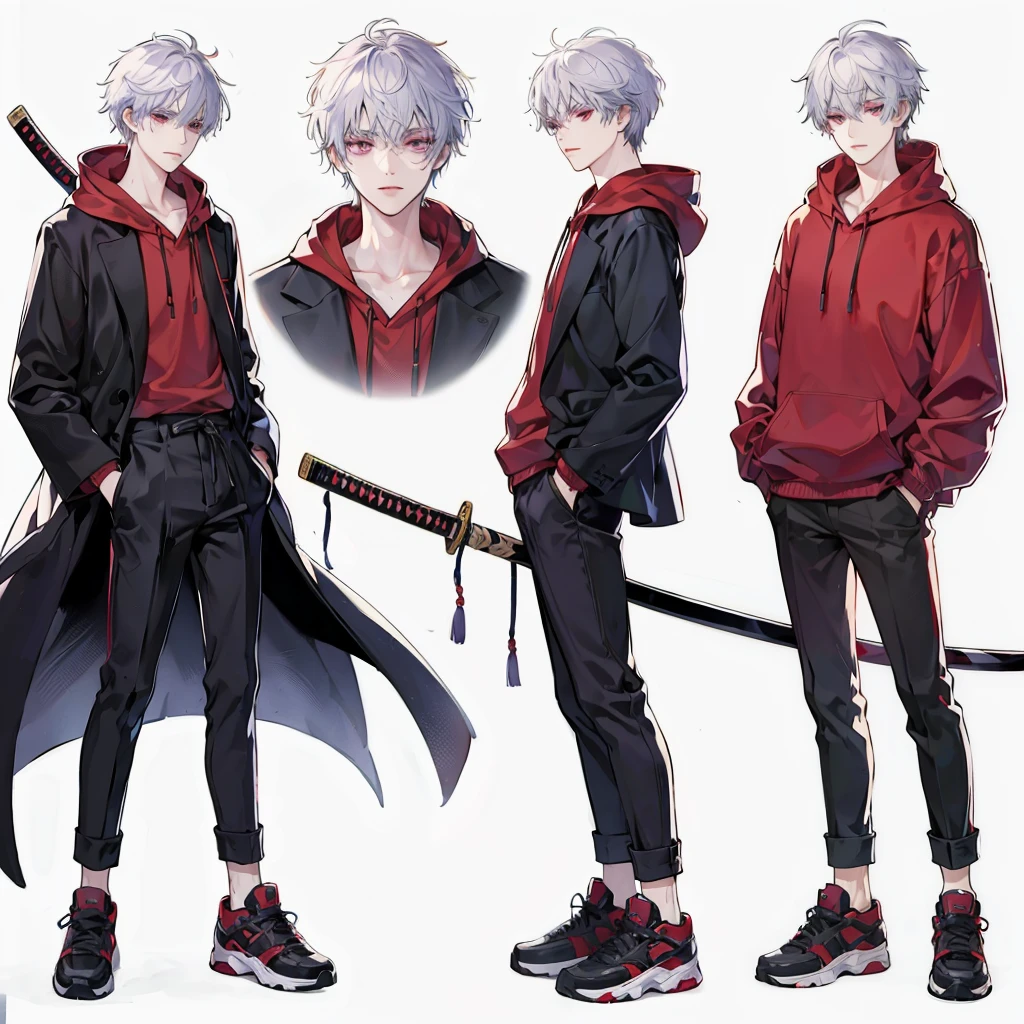 Japanese Katana Sword,white hair,red and purple eyes