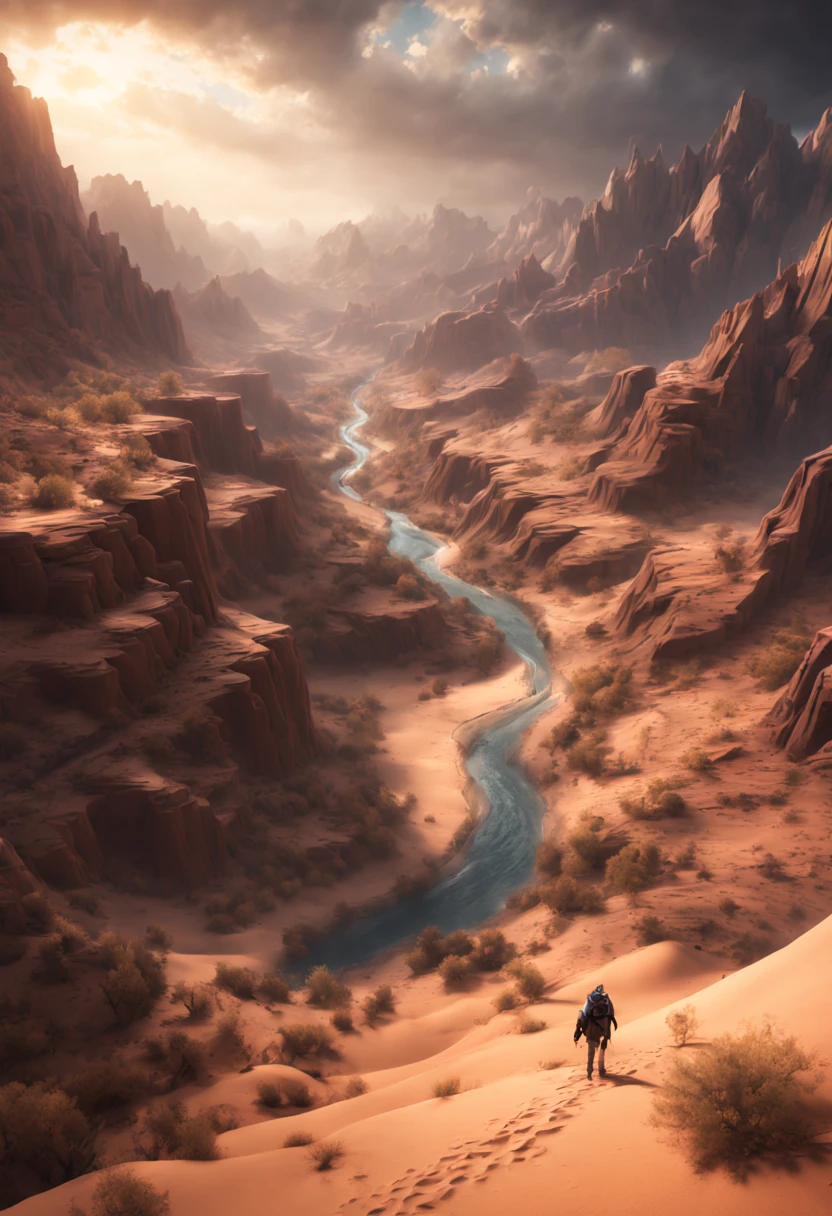 Desert Canyon, by Max Rive and Ryan Dyar, octane render, kodak style, intricate, (best quality, masterpiece, Representative work, official art, Professional, unity 8k wallpaper:1.3)