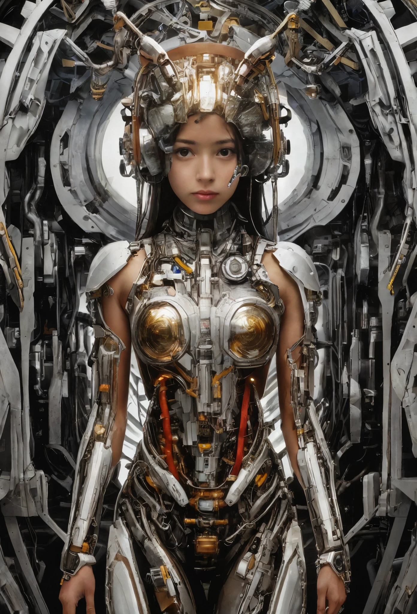 a close up of a woman in a futuristic suit standing in a machine room, beutiful girl cyborg, portrait of a cyborg queen, cyborg - girl, beautiful cyborg priestess, beautiful alluring female cyborg, perfect anime cyborg woman, perfect cyborg female, cyborg girl, movie still of a cool cyborg, cyborg woman, beutiful white girl cyborg