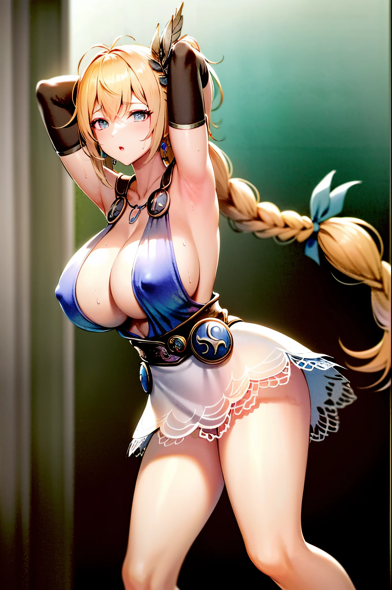 full nude,Armpit show,(muste piece:1.4),(best quality:1.4),(disorganized:1.4),pin up, Sophitia_whiteone piece_Aiwife, Sophitia_whiteone piece_Aiwife,blonde hair,large breasts,long hair,Mitsuami,eyes are blue,Jewelry is,arms,There is a cleavage in the chest,Sword Art,exterior,sheild,珰,single Mitsuami,one piece,belt bag,See-through,covered nipples,exteriored one piece,Big breasts that are about to burst,hair ornament,white one piece,holding arms,very long hair,new lips,bare shoulders,bangs,gloves,Hair Ribbon,necklace,Skirt,clavicle,Feathers,reveal clothes,armlet,elbow gloves,greek clothing,Mitsuamied ponytail, (disorganized, High resolution, Unbelievably_disorganized:1.4),Scenery,muste piece,laurel wreath,midnight,vaginal,sex,woman on top,cum in pussy,sweat,girl trembling with sexual climax,breast milk,arms behind head,spread legs,ahegao,orgasm 