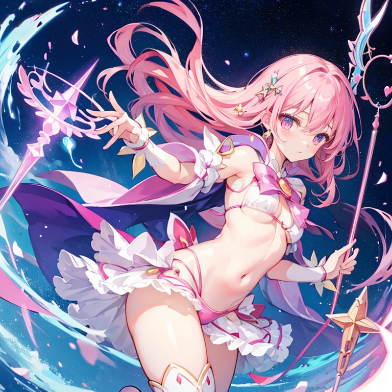 Magical girl, Magical girl, magic staff, floating in the sky,expose underwear,lure、Tiny string bikini that shows off your breasts