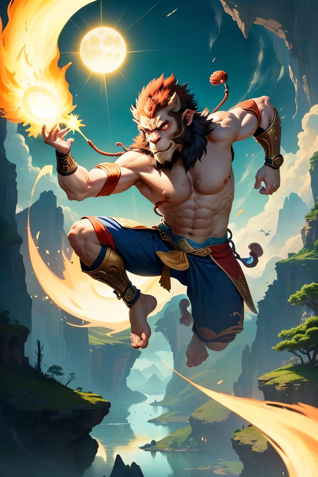 Ancient Chinese comic style journey to the west Sun Wukong was crushed under the Five Elements Mountain，This plot is the price of his rebelliousness.，It is also a reflection of his ability。This section also embodies the principle that the strong has its own strong hand.。