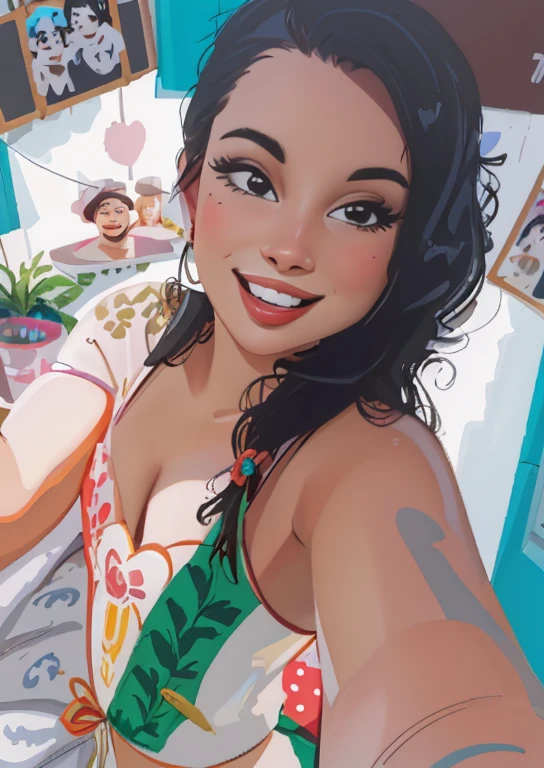 there is a woman that is smiling at the camera, digital art. @mariomaniacdude, digtial painting, digital art!!, digital art but photo, looks like fabiula nascimento, in style of digital painting, digital painted, very very low quality picture, selfie, lowres, digital paintin, selfie of a young woman