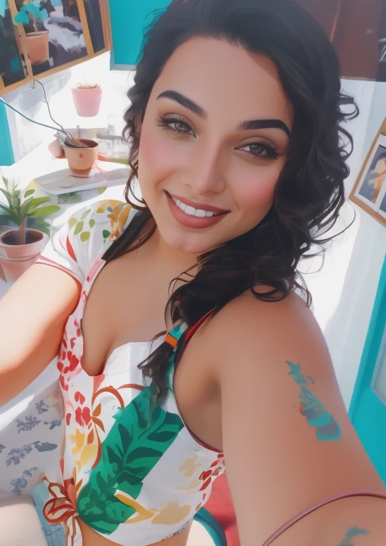 there is a woman that is smiling at the camera, digital art. @mariomaniacdude, digtial painting, digital art!!, digital art but photo, looks like fabiula nascimento, in style of digital painting, digital painted, very very low quality picture, selfie, lowres, digital paintin, selfie of a young woman