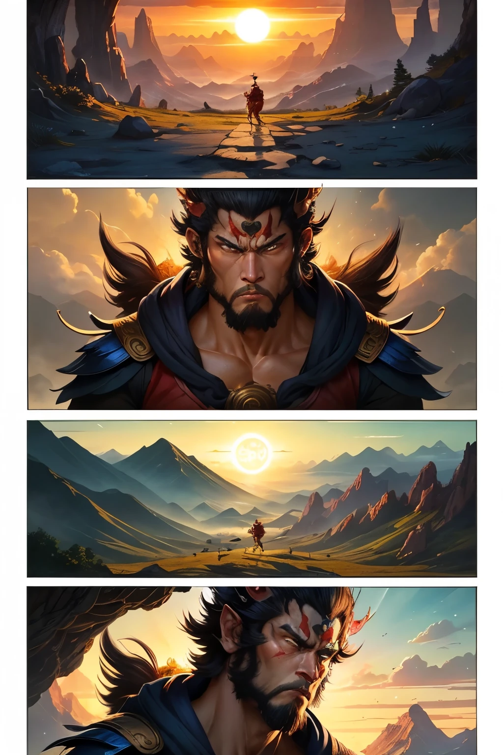 Ancient Chinese comic style journey to the west Sun Wukong was crushed under the Five Elements Mountain,This plot is the price of his rebelliousness.,It is also a reflection of his ability。This section also embodies the principle that the strong has its own strong hand.。