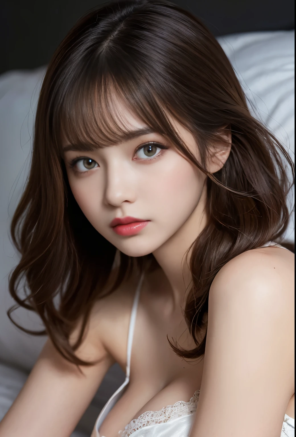 muste piece, highest quality, illustration, super detailed, finely, High resolution, 8k wallpaper, perfect dynamic composition, detailed and beautiful eyes, natural lip, Black Lace Babydoll, Tight and slender body, big breasts, random hairstyles, random natural hair color, thighs, lie down in bed,