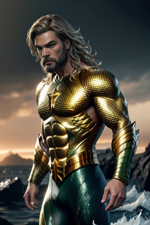 (best quality,8k,highres,masterpiece:1.2),ultra-detailed,photorealistic:1.37,upper body shot,DC Aquaman,Film grain,motion pose