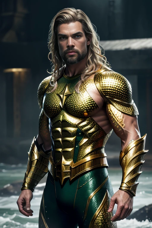 (best quality,8k,highres,masterpiece:1.2),ultra-detailed,photorealistic:1.37,upper body shot,DC Aquaman,Film grain,motion pose