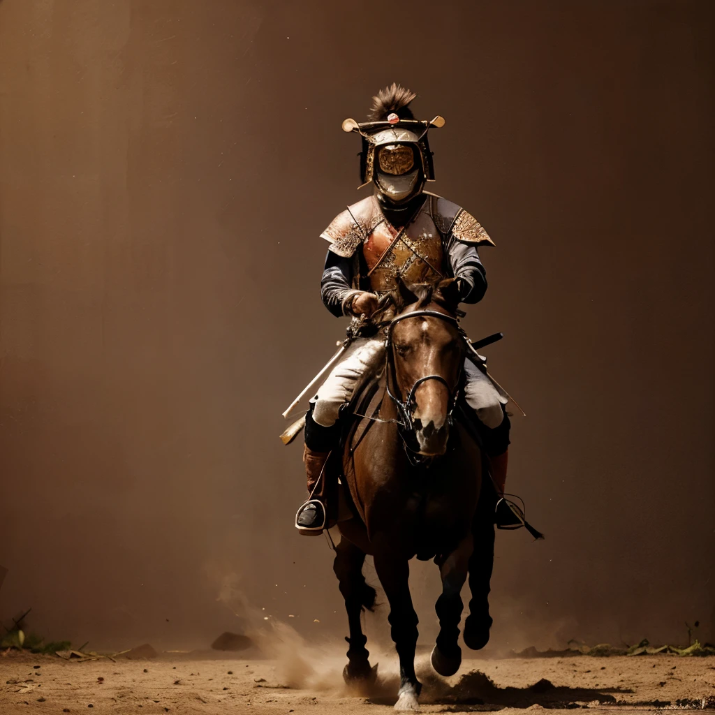 A painting of Samurai warrior riding horse in Francis Bacon style.