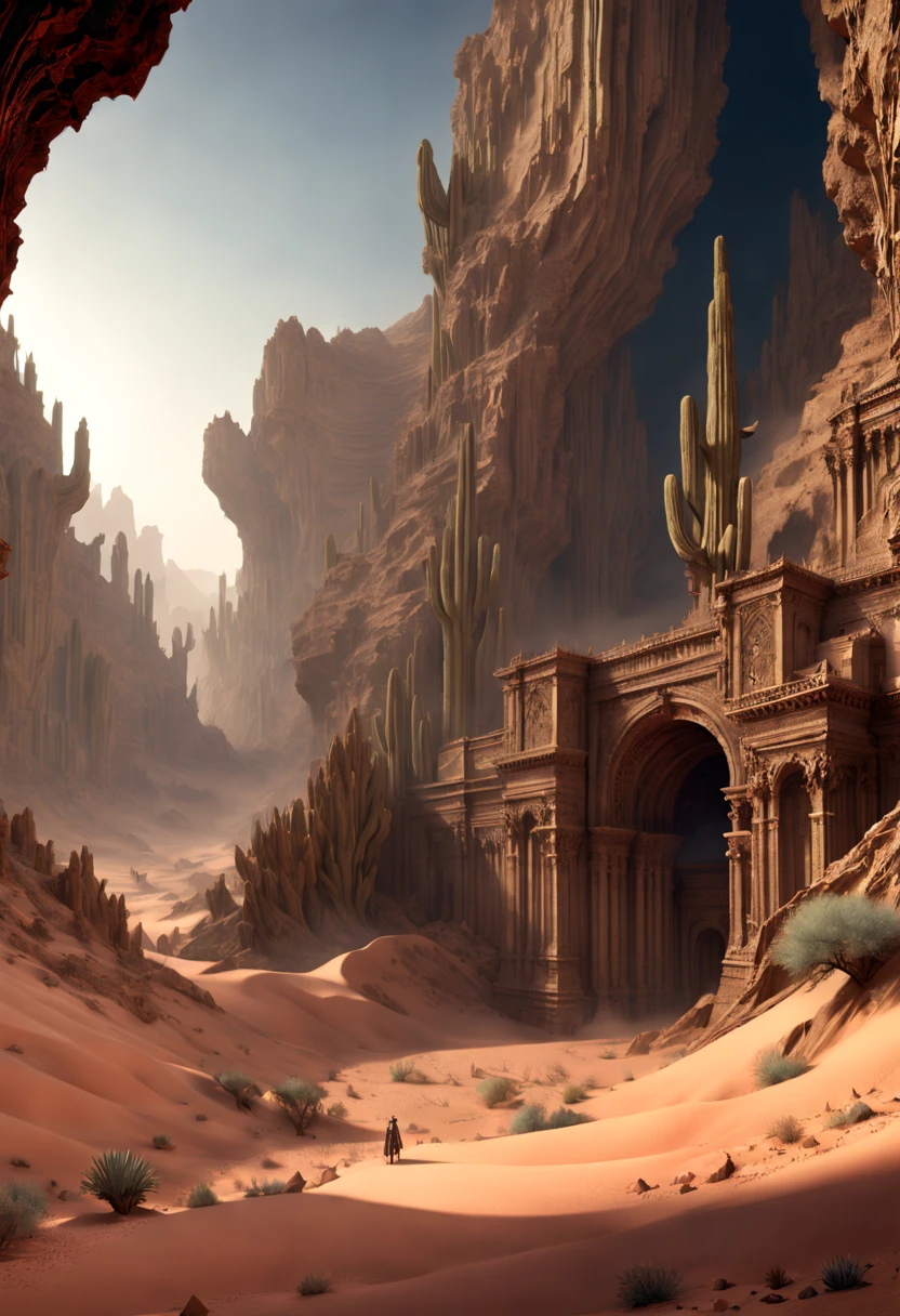 Desert Canyon, octane render, intricate, (best quality, masterpiece, Representative work, official art, Professional, unity 8k wallpaper), (by Gustave Doré:1.2)