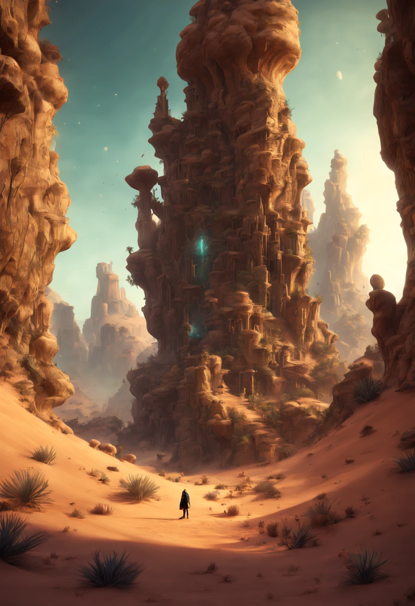 Desert Canyon, Mystic Art, surprised, octane render, intricate, (best quality, masterpiece, Representative work, official art, Professional, unity 8k wallpaper), (by Alexander Jansson:1.2)
