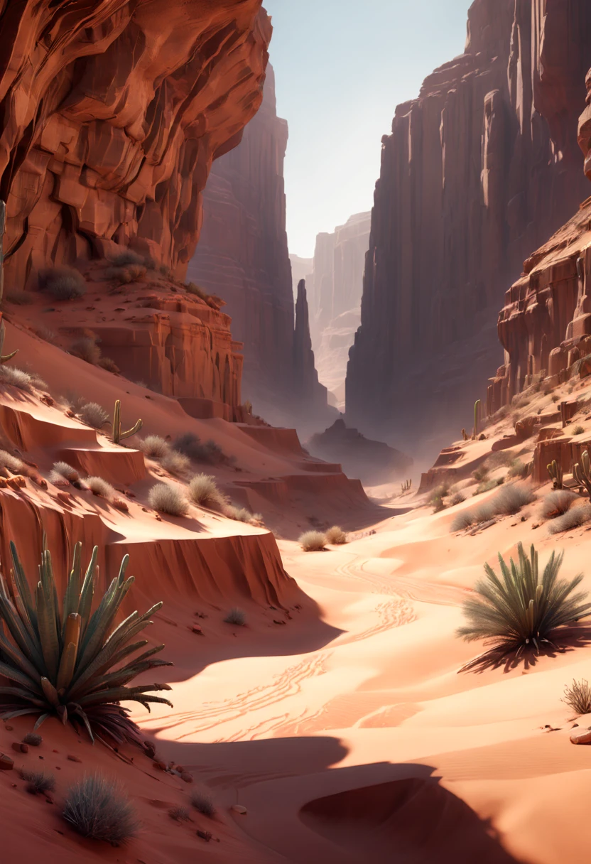 Desert Canyon, octane render, intricate, (best quality, masterpiece, Representative work, official art, Professional, unity 8k wallpaper), (by Greg Girard:1.2)