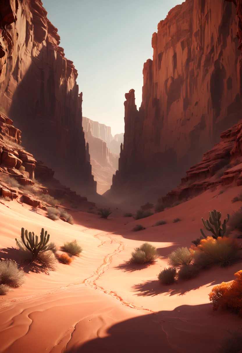 Desert Canyon, octane render, intricate, (best quality, masterpiece, Representative work, official art, Professional, unity 8k wallpaper), (by Guy Aroch:1.2)