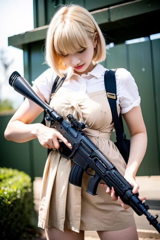 Two dimensions, blonde bob、beautiful girl、uniform、anime、Manga、comics、inflammation、???? germany、army、battlefield、guns、小guns、Assault rifle