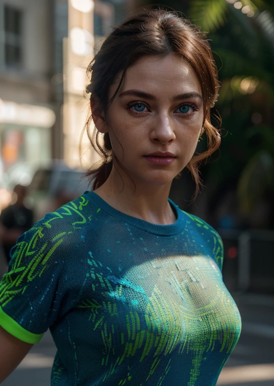 visual impact, Ultra-realistic 8k CG, masterpiece, ((ultra-detailed background, details)), neon shirt, commando pants, backlighting, intricate, Dynamic lightinovie lighting),(best quality),(high resolution), ((detailed eyes, well defined eyes, gorgeous face, cute face))