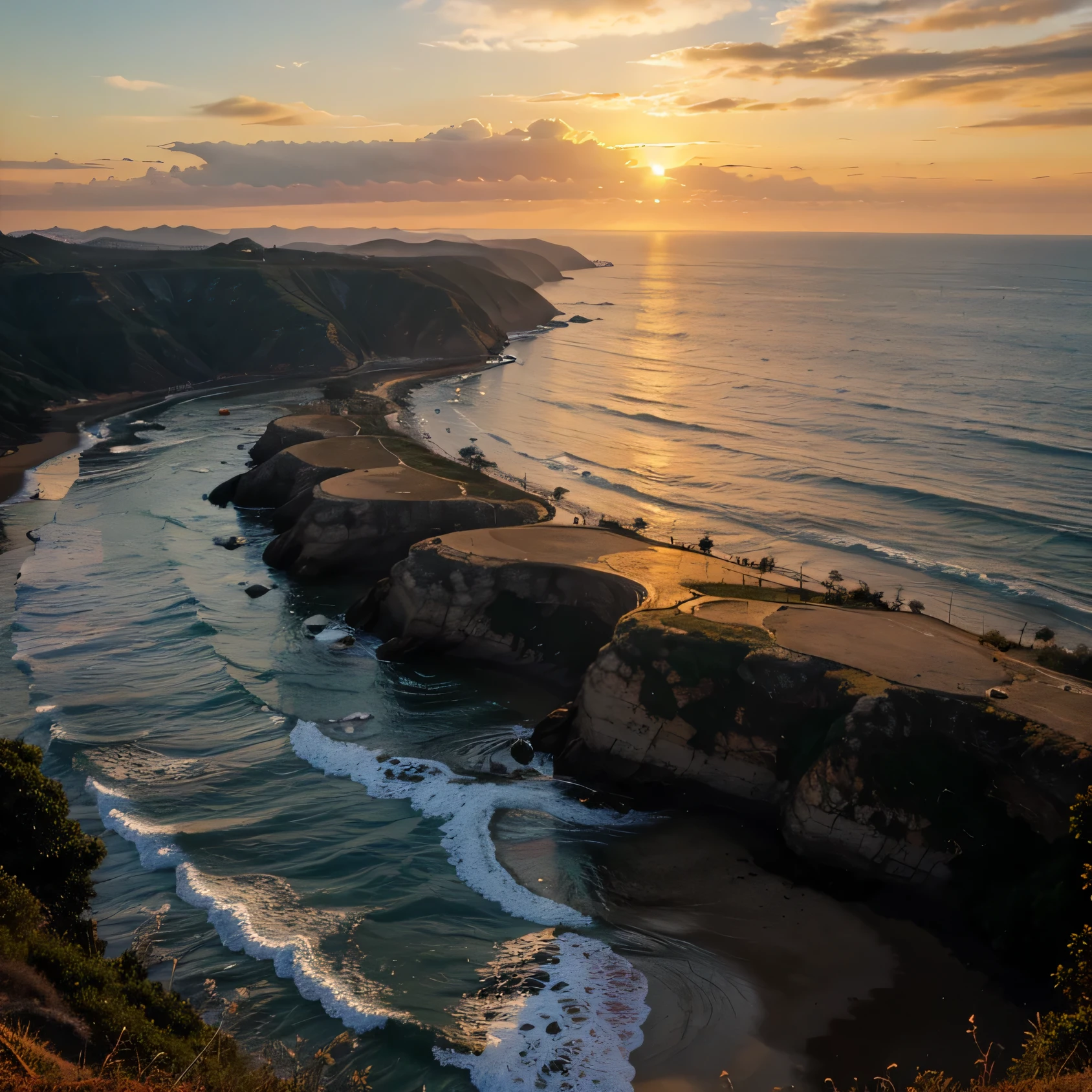 por do sol, montanha, paisagem, mar