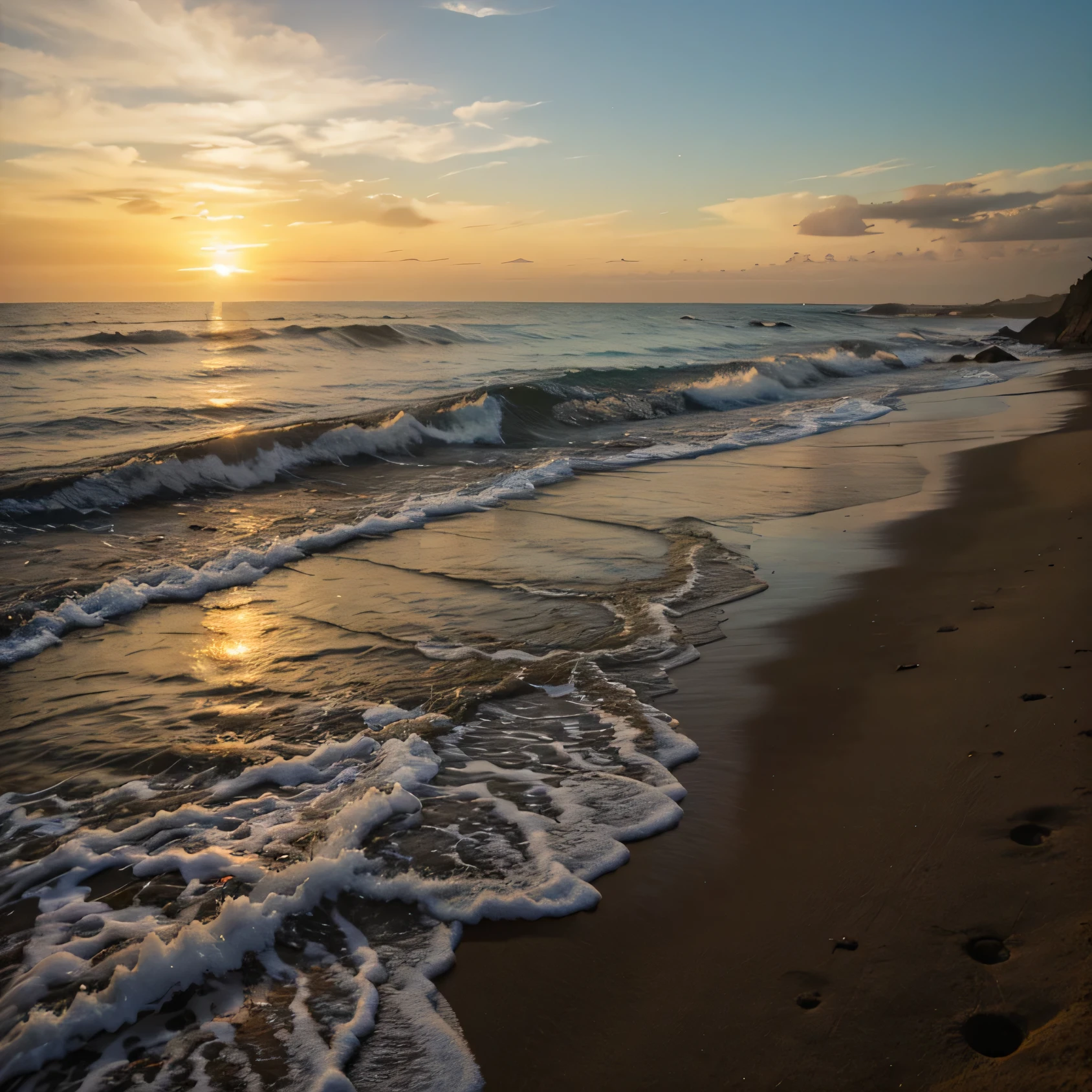 por do sol, montanha, paisagem, mar