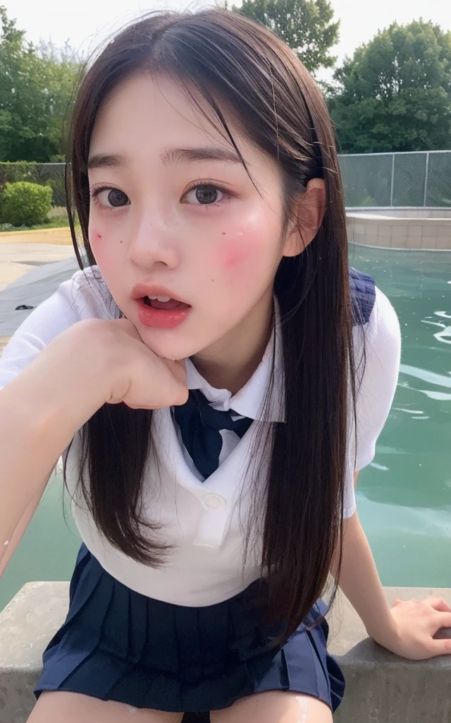 girl having sex with an uncle outdoors、Junior high schoolriding an olwearing a uniform、(((large amount of semen)))、(((Overflowing semen)))、(((Bathed in semen all over the body)))