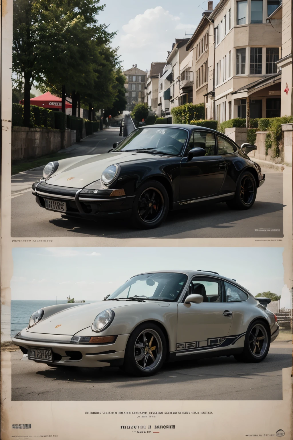 ((best quality)), ((masterpiece)), (detailed), vintage poster design, porsche 911, grand prix poster, illustration