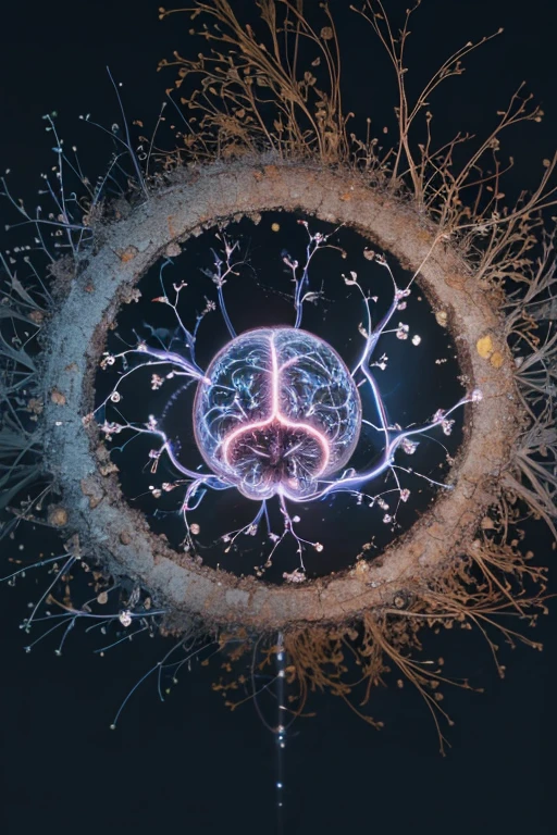Create an impressionism art that visually represents the field of neurotoxicology. The image should include a human brain in the center, with neurons extending outwards. Show some neurons healthy and others affected by toxins, perhaps represented by a different color or texture. Include symbols of common neurotoxins like lead, mercury, and pesticides. The overall tone should be scientific and professional, suitable for a LinkedIn page. Please ensure the image is clear and high-resolution.
