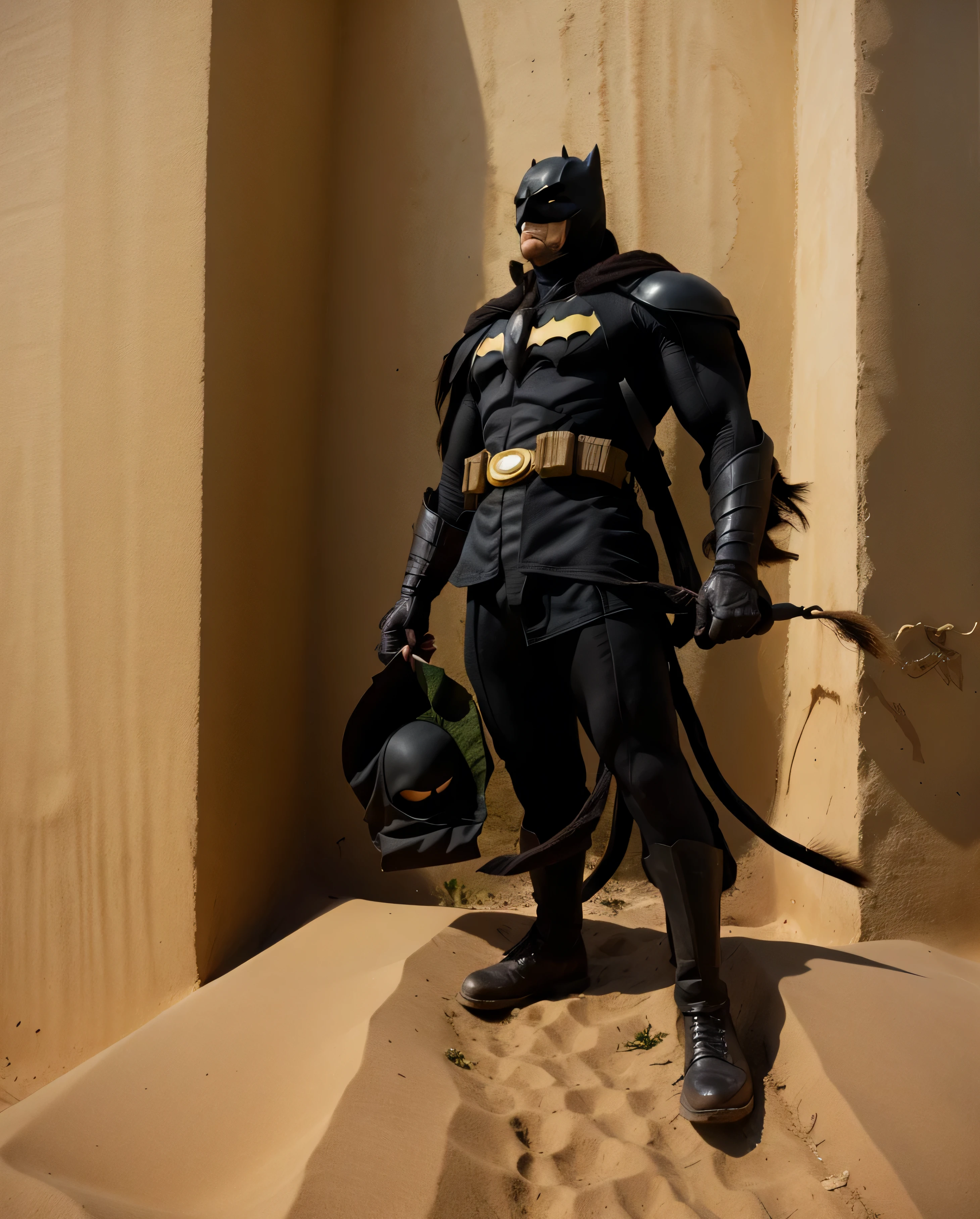 Batman, fundo de deserto, areia, vento, dry and dead trees.
