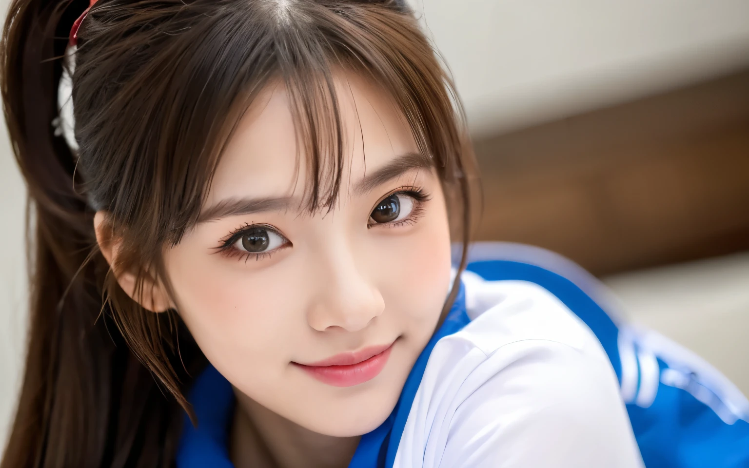 ((highest quality, 8K, masterpiece :1.3)), 1 girl,(casual hairstyle), casual clothes :1.2, indoor, super detailed face, fine eyes, Super super happy cute girl with double eyelids,volleyball
