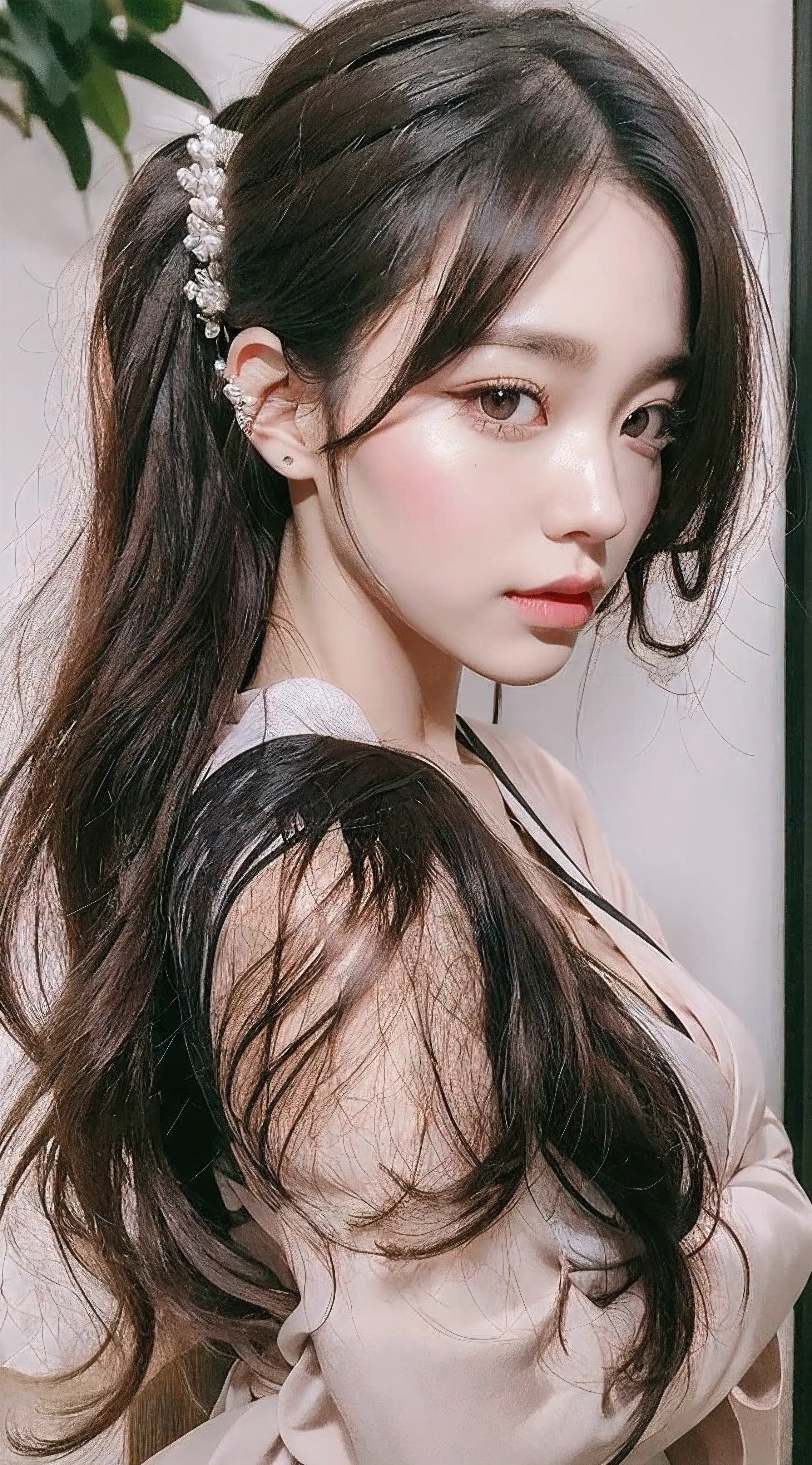 Female、White drool from the mouth、Long Hair Outdoor Fair Skin Disheveled Hair Super Cute、Soft and face、black hair、8K resolution、Super realistic、Super fine、 Soft body toned ass night、((Highest Definition、8k、masterpiece:1.3))、Super fineな顔、Super fineな唇、Fine eyes、double eyelid、kimono:1.1