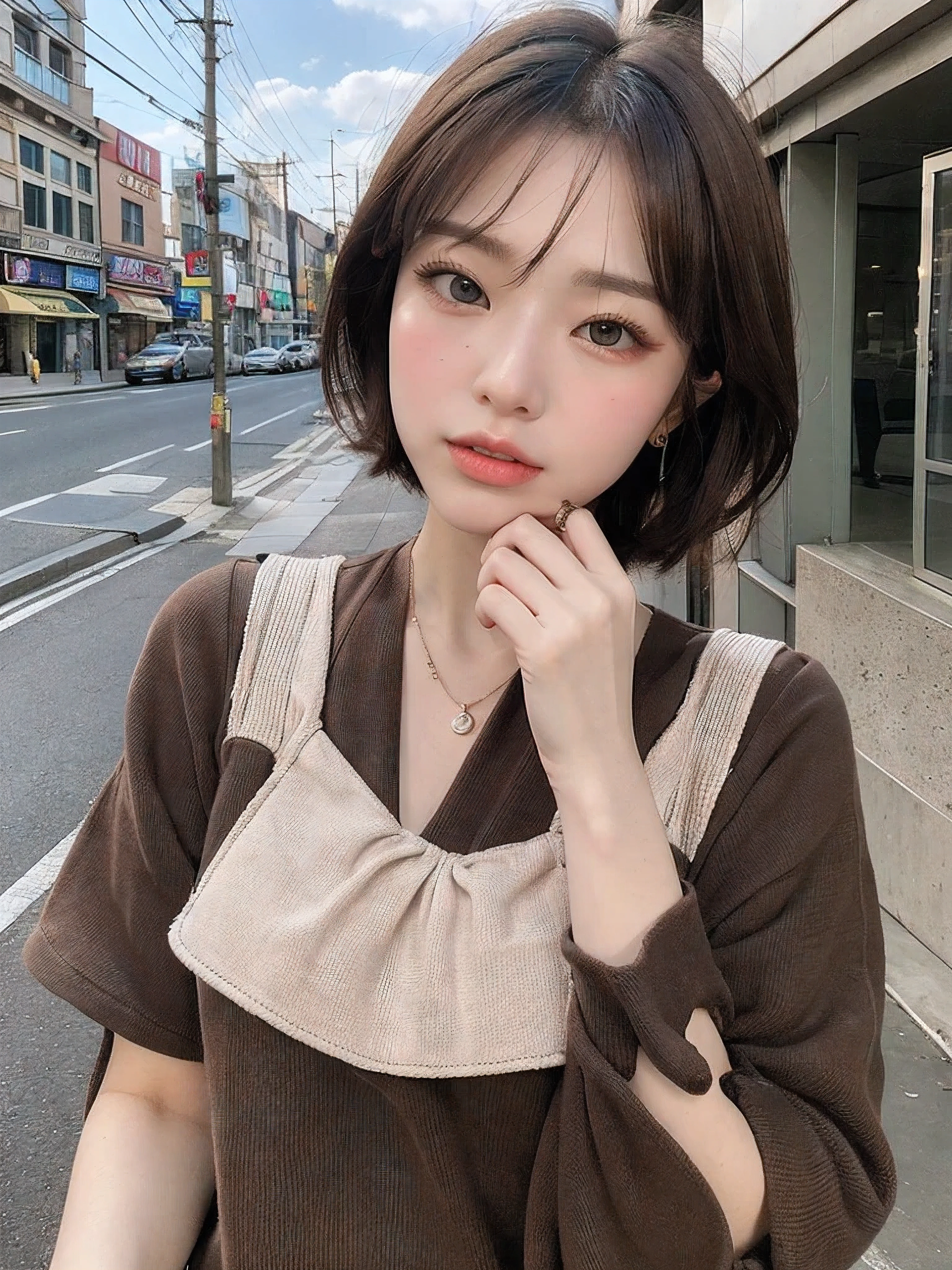 Female、White drool from the mouth、Short Hair Outdoor Fair Skin Disheveled Hair Super Cute、Soft and face、black hair、8K resolution、Super realistic、Super fine、 Soft body toned ass night、((Highest Definition、8k、masterpiece:1.3))、Super fineな顔、Super fineな唇、Fine eyes、double eyelid、uniform:1.1