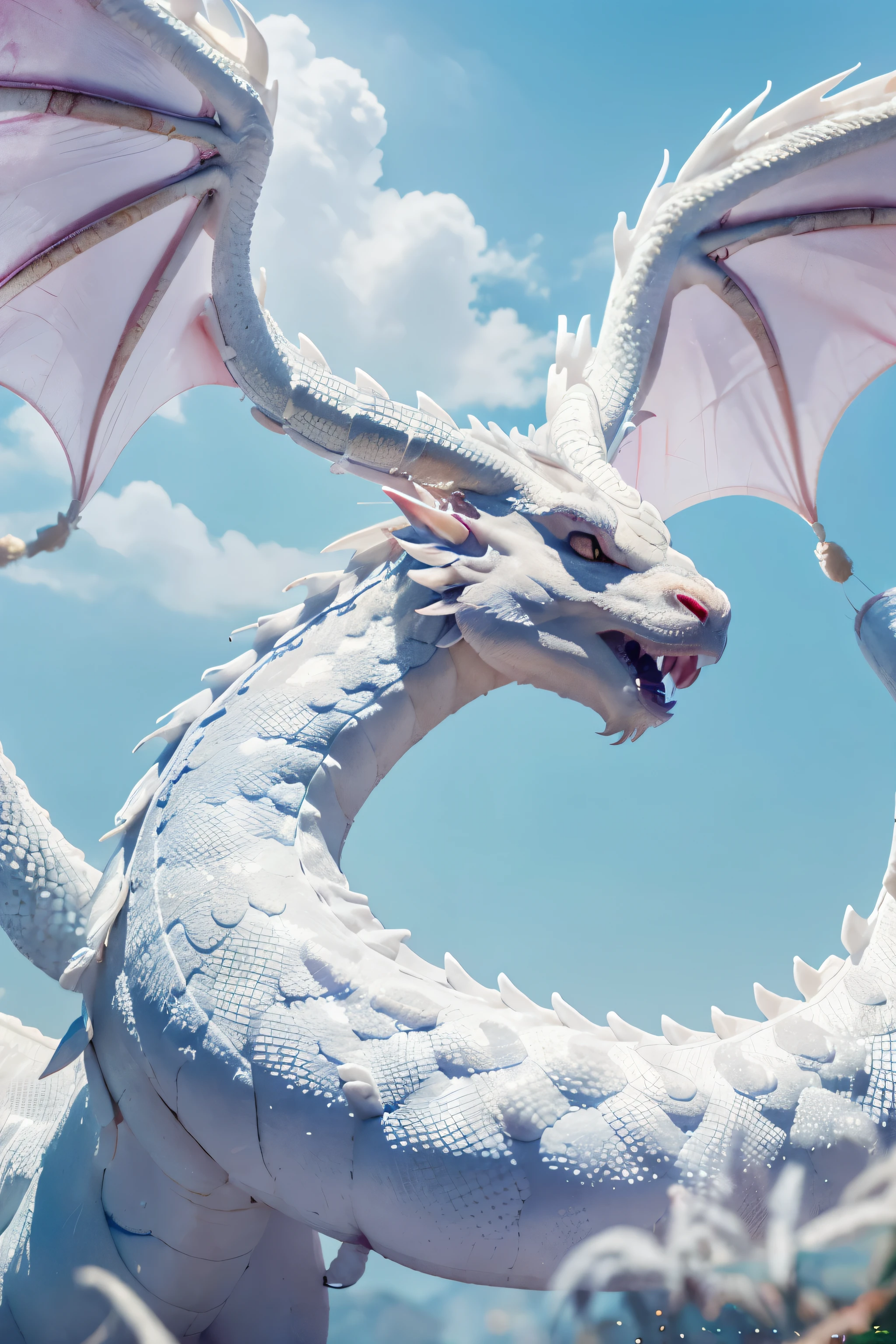 white chinese dragon background,stock,high quality,high resolution,8k,china dragon, asia dragon,pastel color, white and pastel tone