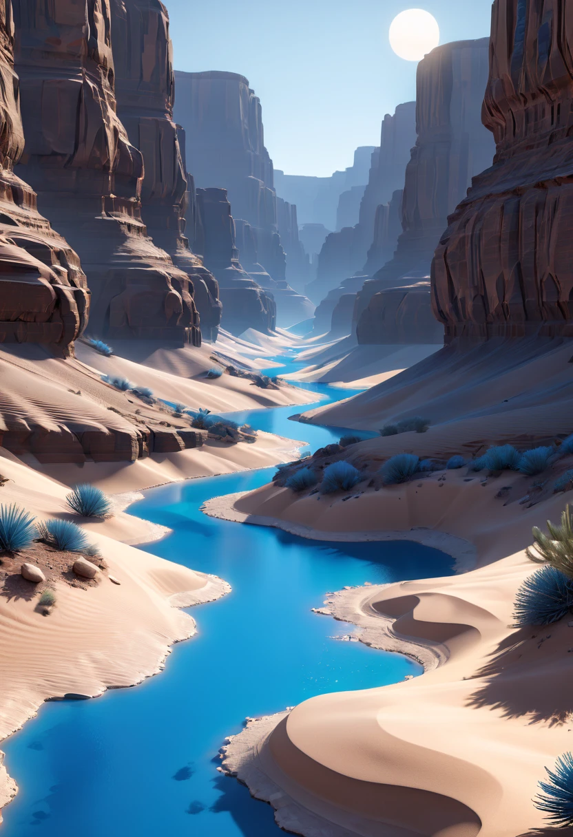 blue theme, Desert Canyon, octane render, intricate, (best quality, masterpiece, Representative work, official art, Professional, unity 8k wallpaper)