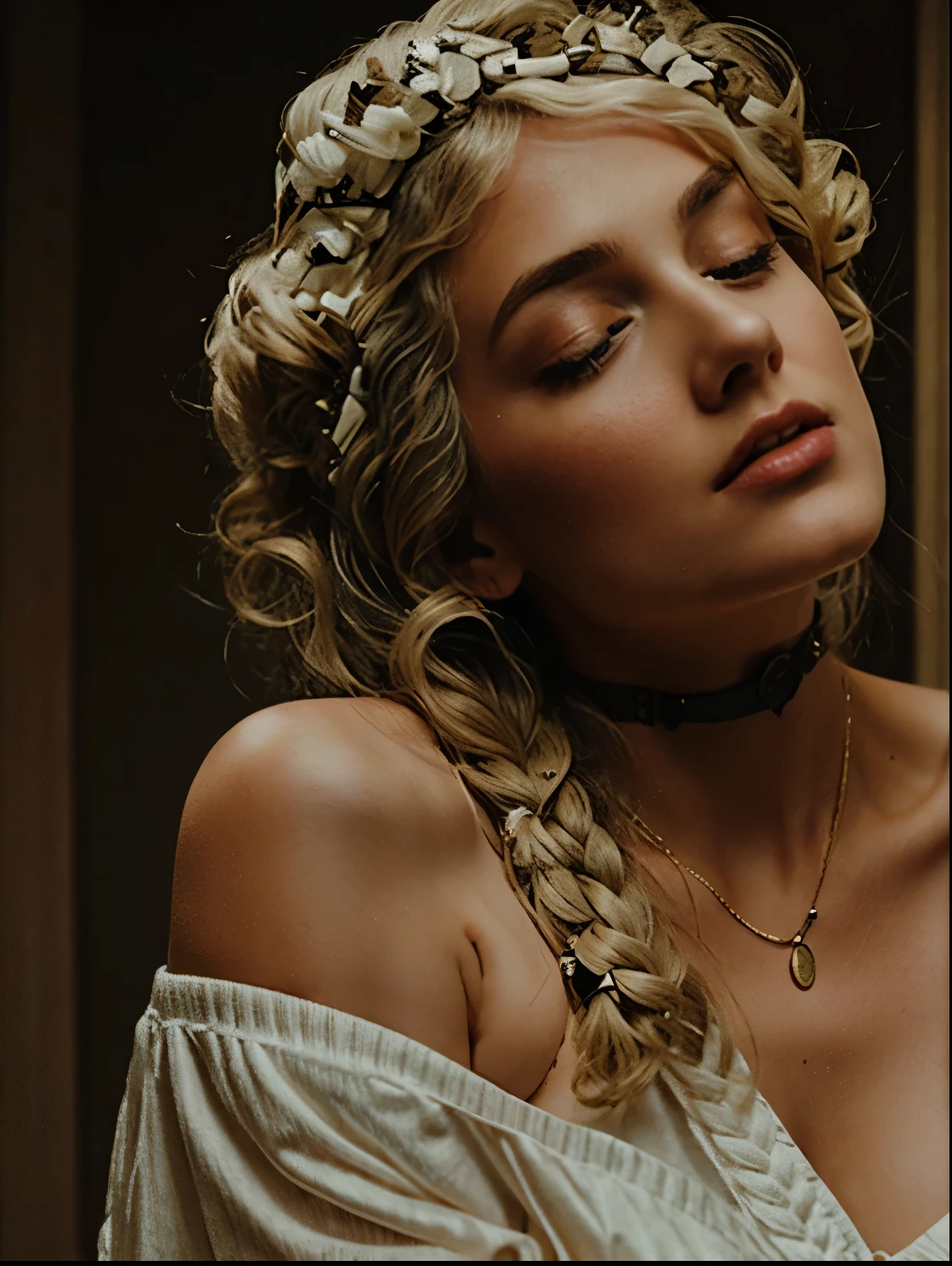 13 year old girl, Alone, Long gray hair, , view the viewer, Blonde hair, shoulder, Brown eyes, jewely, Full body lesbian, choker necklace, cropped shoulders, Sweaters, Open lips, actual, nase, flirting with the camera