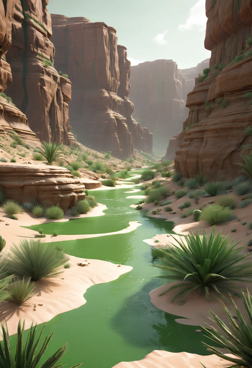 green theme, Desert Canyon, octane render, intricate, (best quality, masterpiece, Representative work, official art, Professional, unity 8k wallpaper)