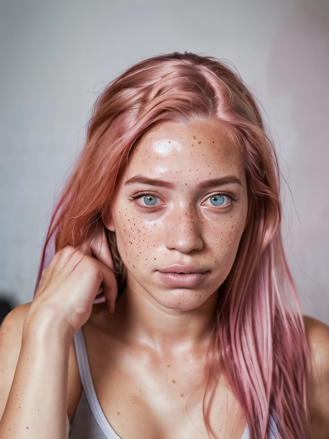 (score_10,score_9_up,score_8_up,score_7_up,score_6_up,source_cartoon,rating_explicit),(uncensored),symmetry,<lora:4kFacePonyXL:1>,4kfaceponyxl,1girl,light_blush,looking_at_viewer,depth of field,pink theme,small breasts,contour_deepening,chromatic_aberration,bokeh,body blush,refraction,film grain,(real life insert:1.5),messy hair,adult,