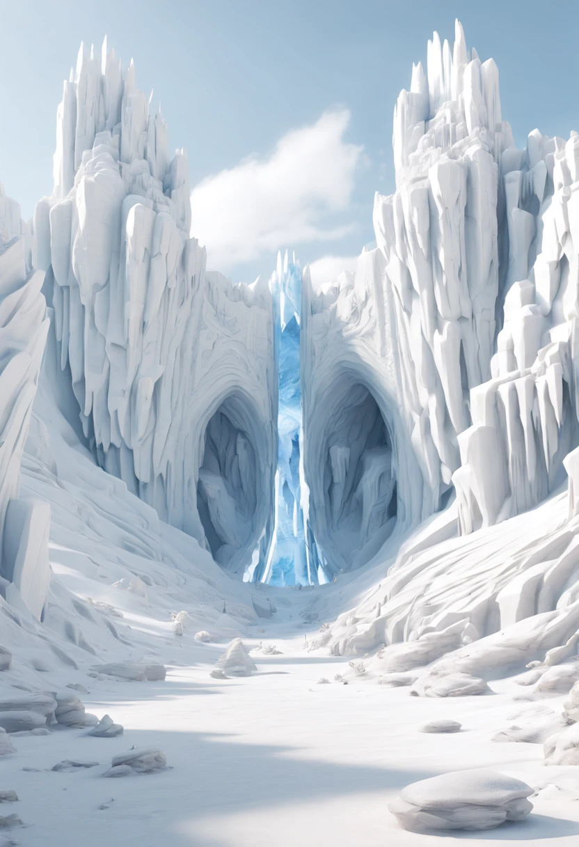 Ice and Snow World, Desert Canyon, white theme, octane render, intricate, (best quality, masterpiece, Representative work, official art, Professional, unity 8k wallpaper)