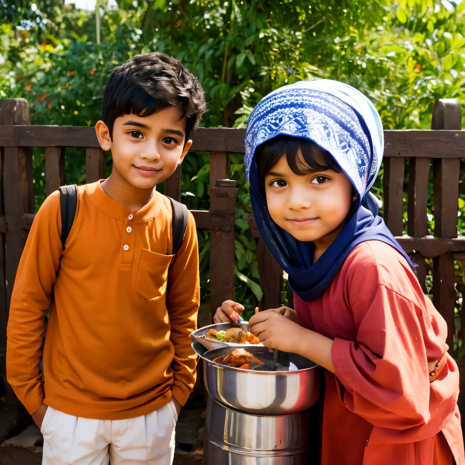 Muslim boy and Hindu grill and background heaven ni India 